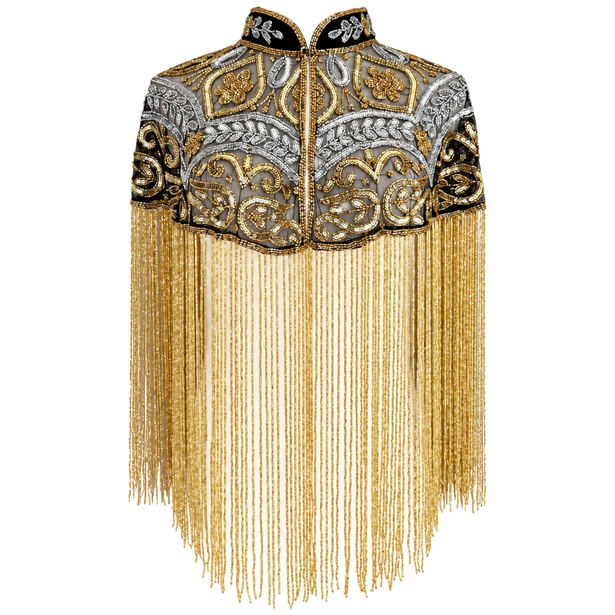 The Gilded Baroque Capelet, Gold & Silver Beaded Fringe Statement Cape