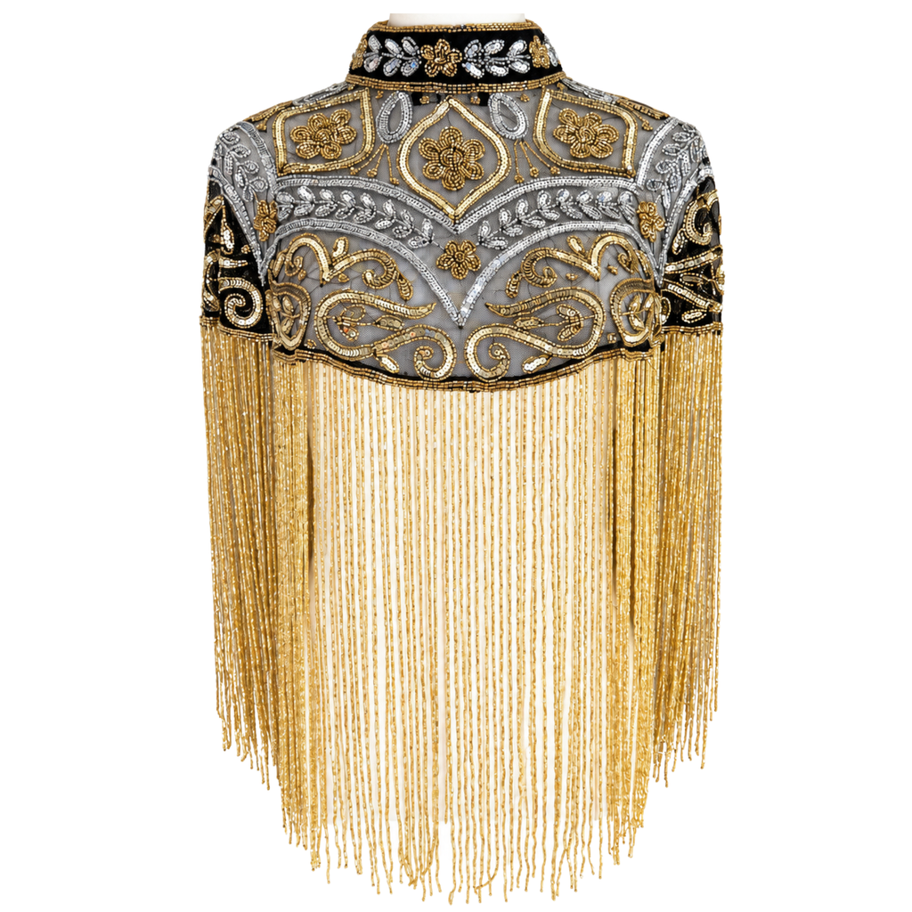 The Gilded Baroque Capelet, Gold & Silver Beaded Fringe Statement Cape