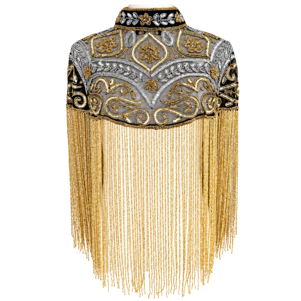 The Gilded Baroque Capelet, Gold & Silver Beaded Fringe Statement Cape