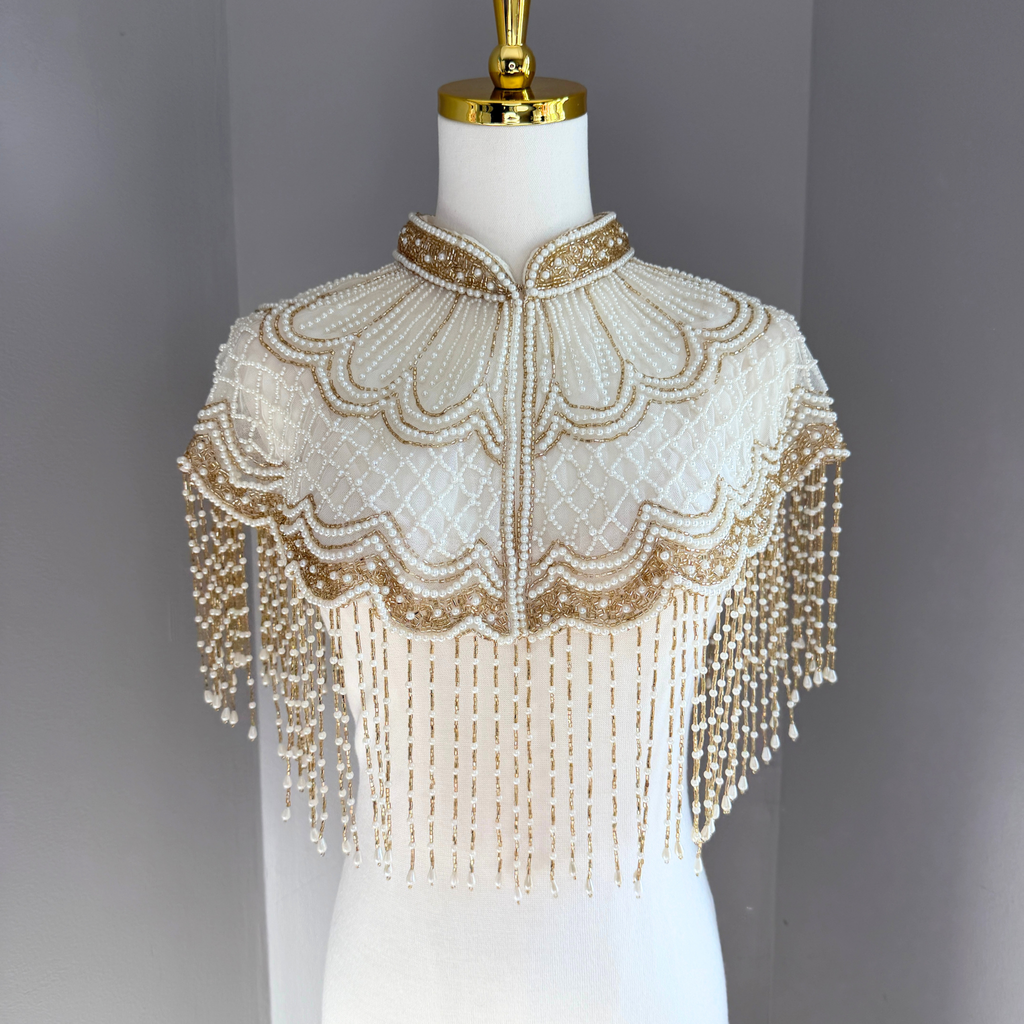 The Margaux | Pearl & Gold Beaded Fringe Capelet