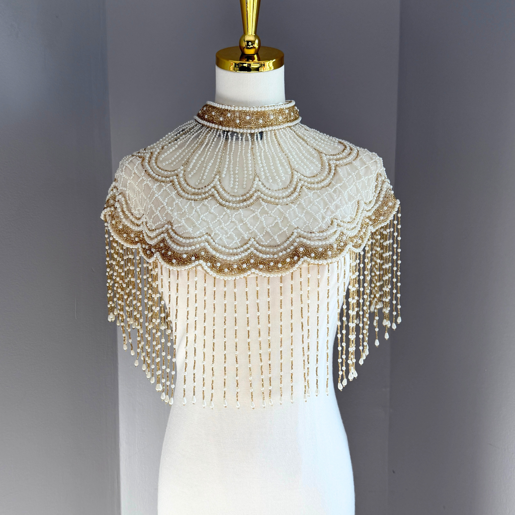 The Margaux | Pearl & Gold Beaded Fringe Capelet