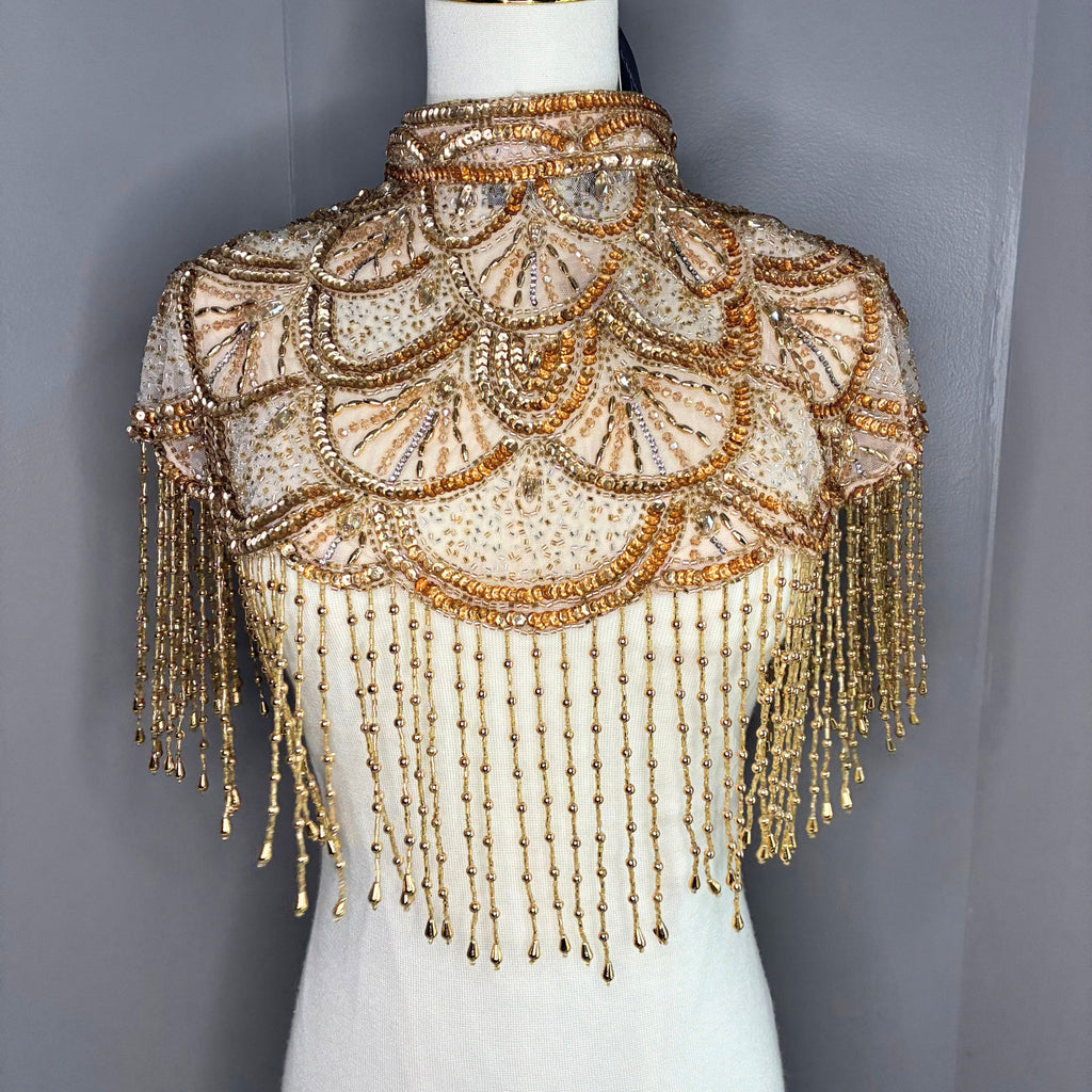 The Golden "Gatsby" Beaded Fringe Capelet