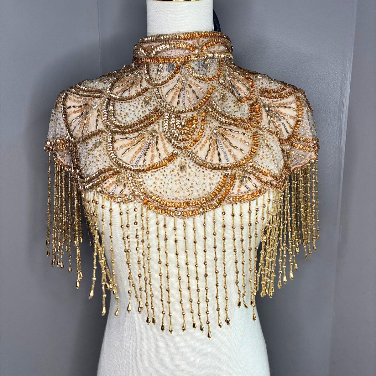 The Golden "Gatsby" Beaded Fringe Capelet