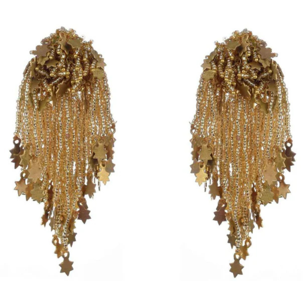 The Celestial Cascade – Hand-Embroidered Star Fringe Earrings