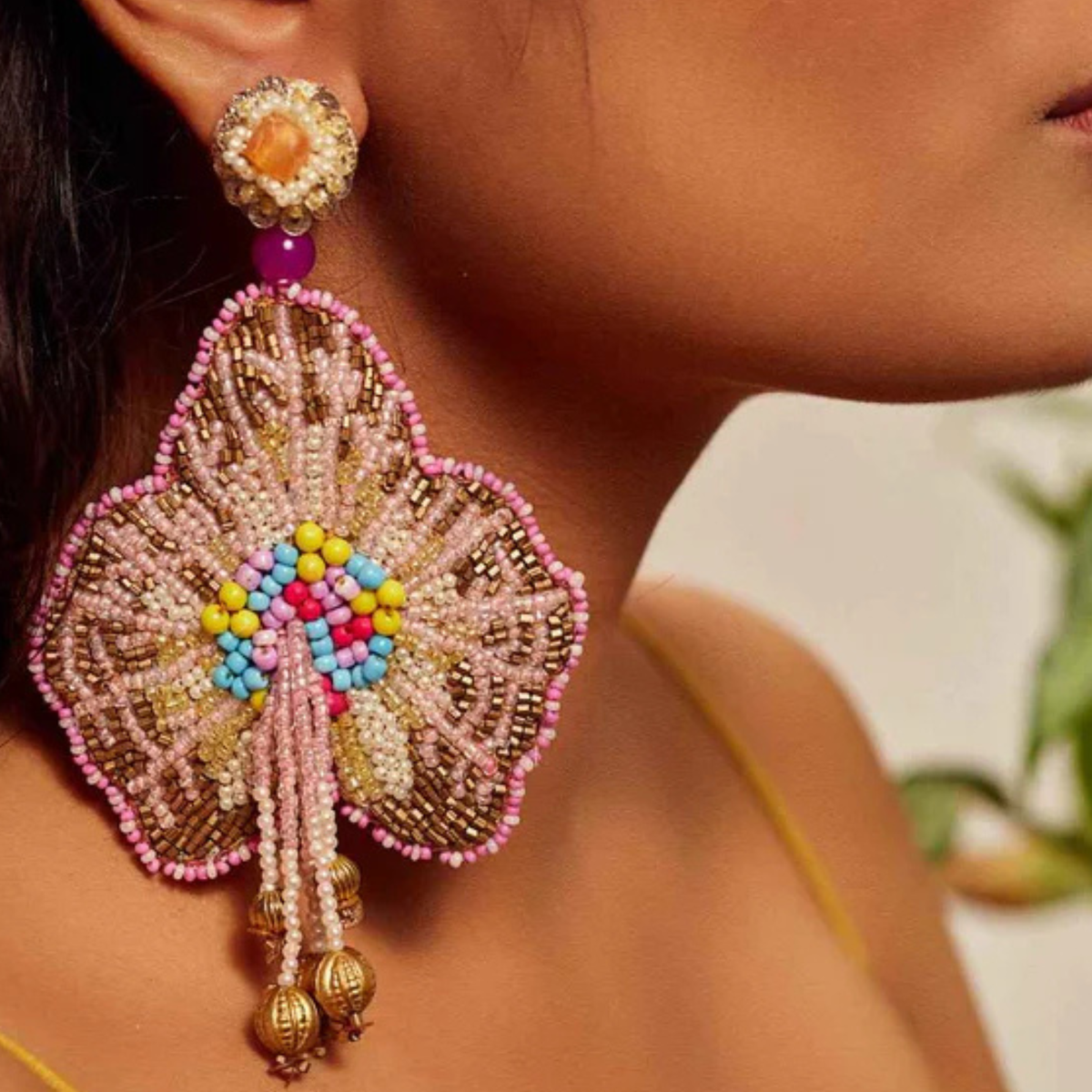 The Jaipur Bloom – Hand-Embroidered Floral Statement Earrings