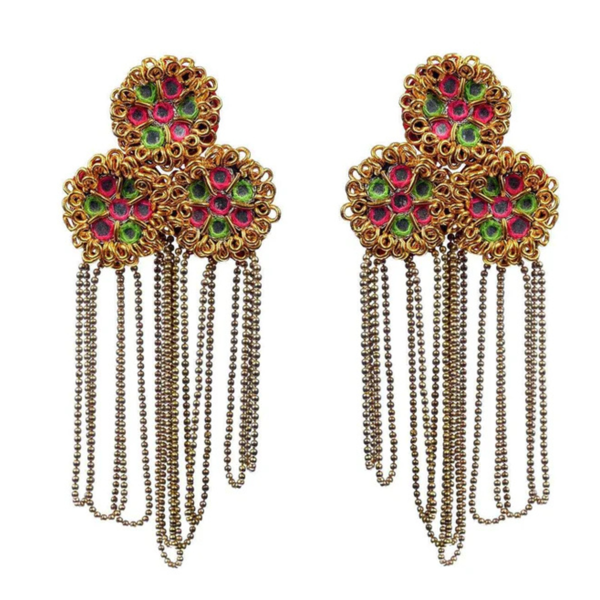The Granada Fringe – Hand-Embroidered Floral Chain Earrings