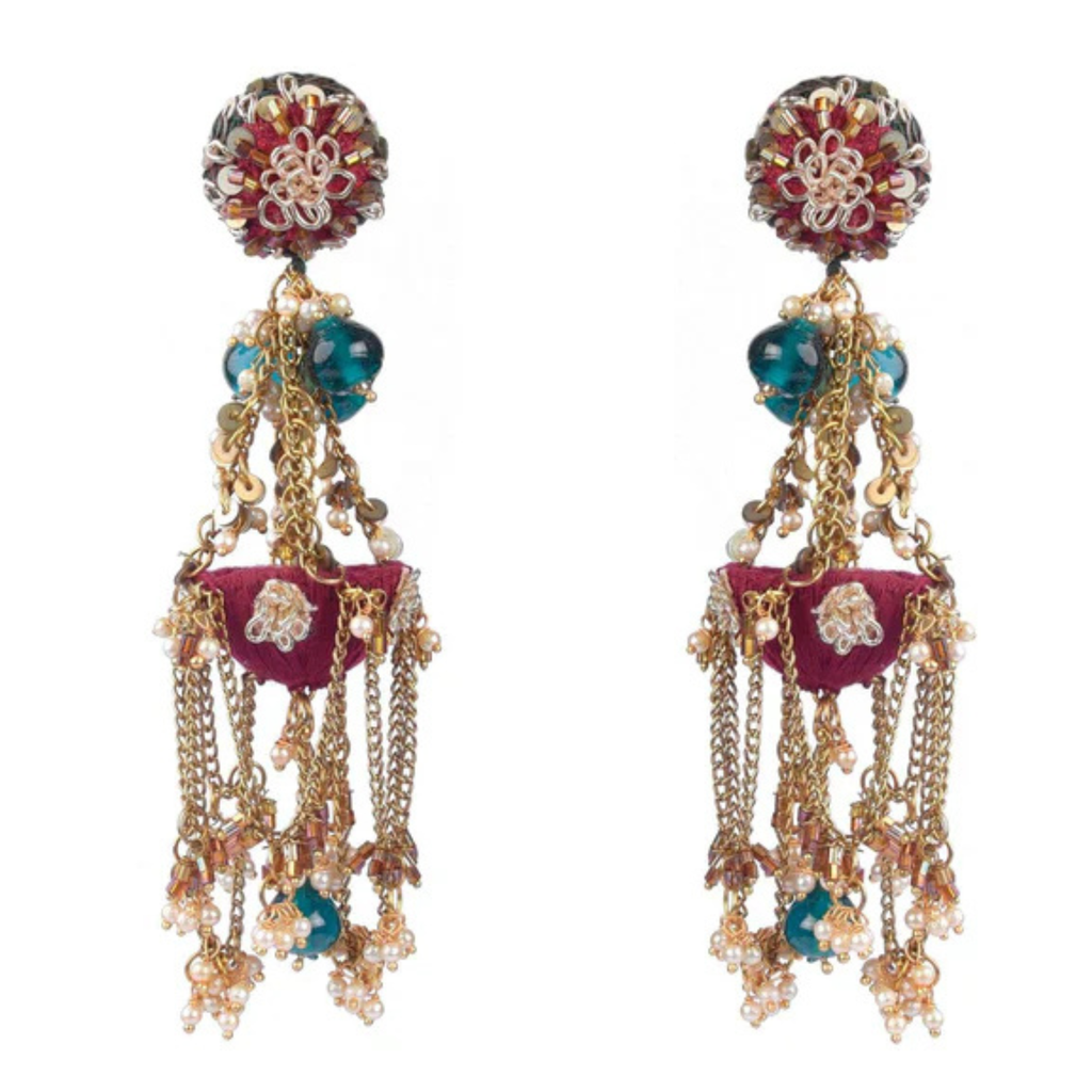 The Marrakech Lantern – Hand-Embroidered Chandelier Statement Earrings