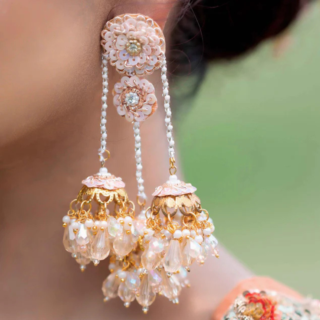 The Jaipur Bells – Hand-Embroidered Sequin & Jhumka Statement Earrings