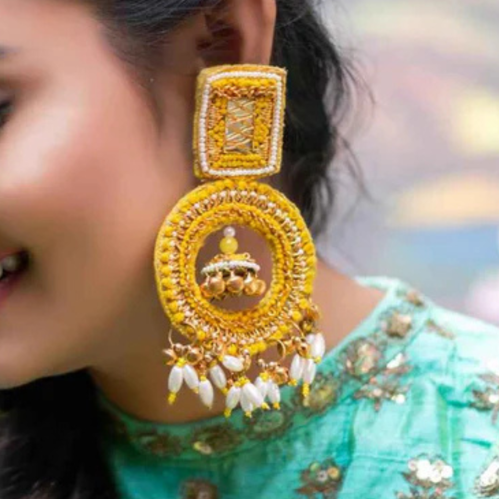 The Jaisalmer – Hand-Embroidered Jhumka Statement Earrings
