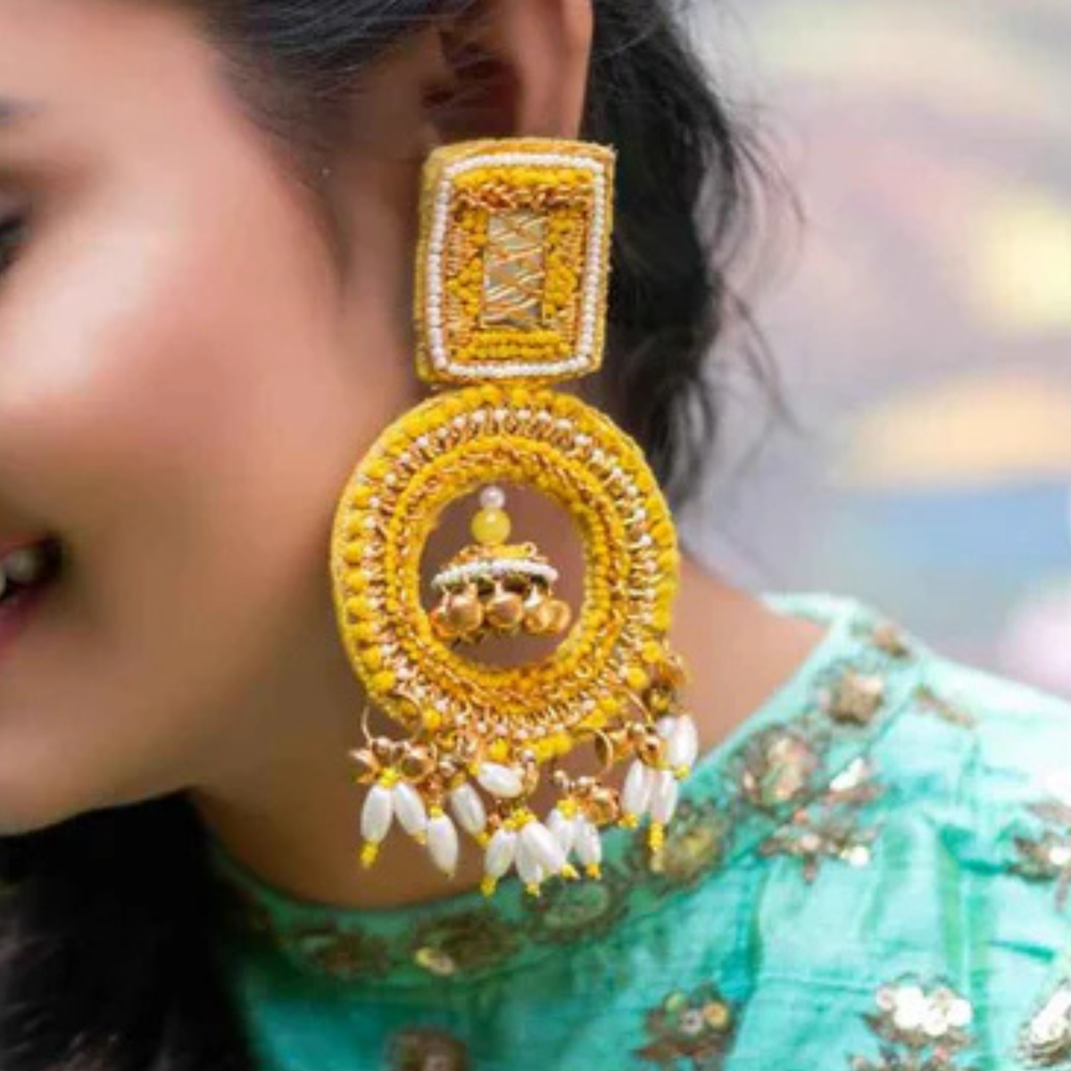The Jaisalmer – Hand-Embroidered Jhumka Statement Earrings