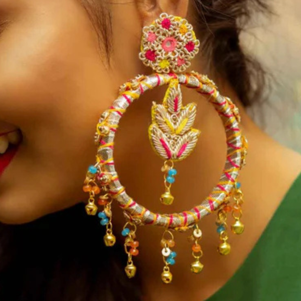 The Jaipur Hoop – Hand-Embroidered Statement Earrings