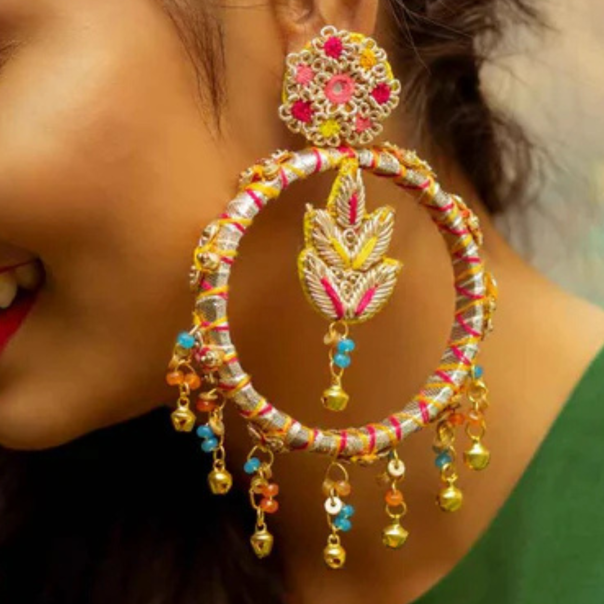 The Jaipur Hoop – Hand-Embroidered Statement Earrings