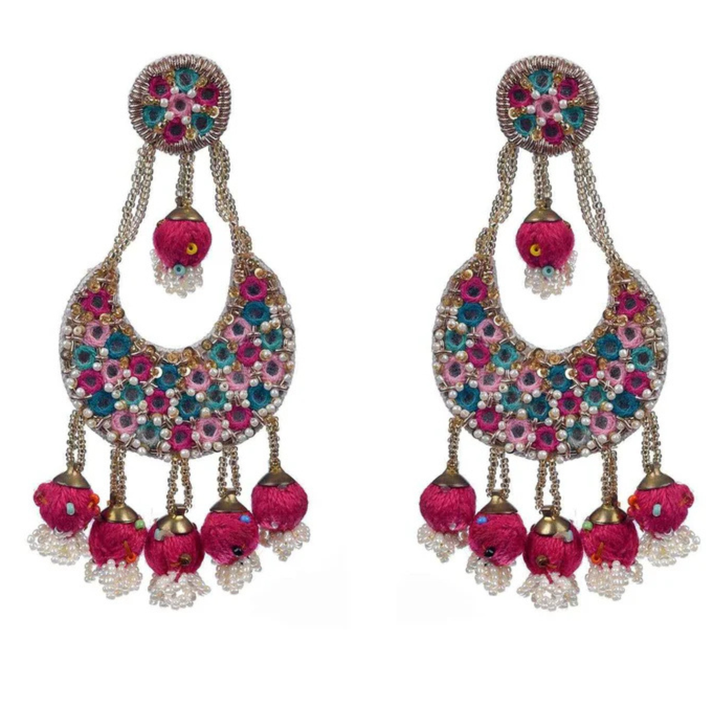 The Udaipur Crescent - Pink & Turquoise Boho Earrings