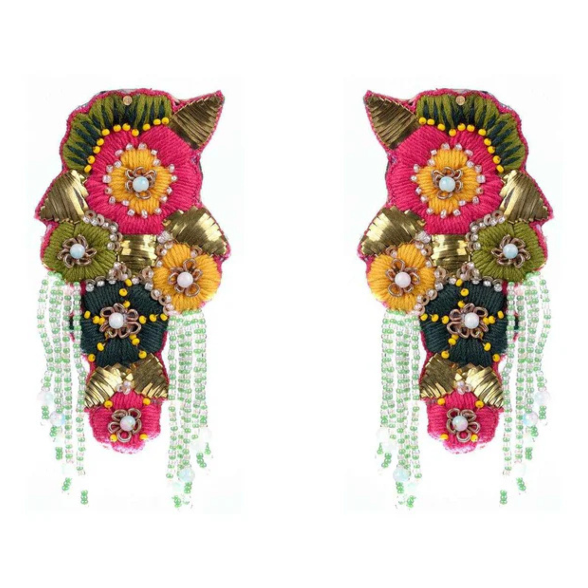The Oaxaca Garden – Hand-Embroidered Floral Fringe Statement Earrings
