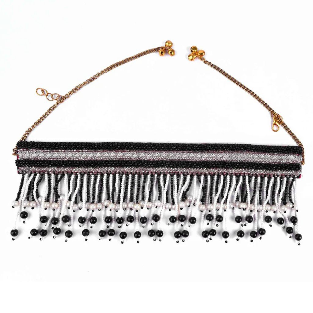 The Paris Noir – Hand-Embroidered Black & White Fringe Choker Necklace