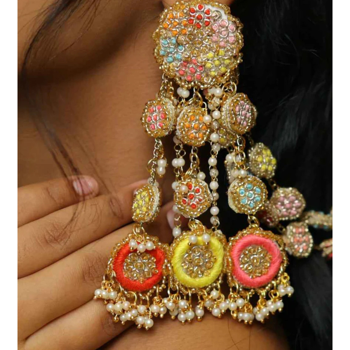 The Jaipur Carnival Earrings – Hand-Embroidered Statement Earrings