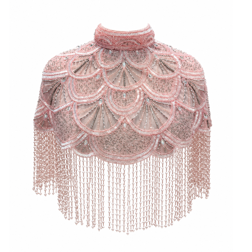 Rosé Reverie Beaded Capelet, Fringe Cape