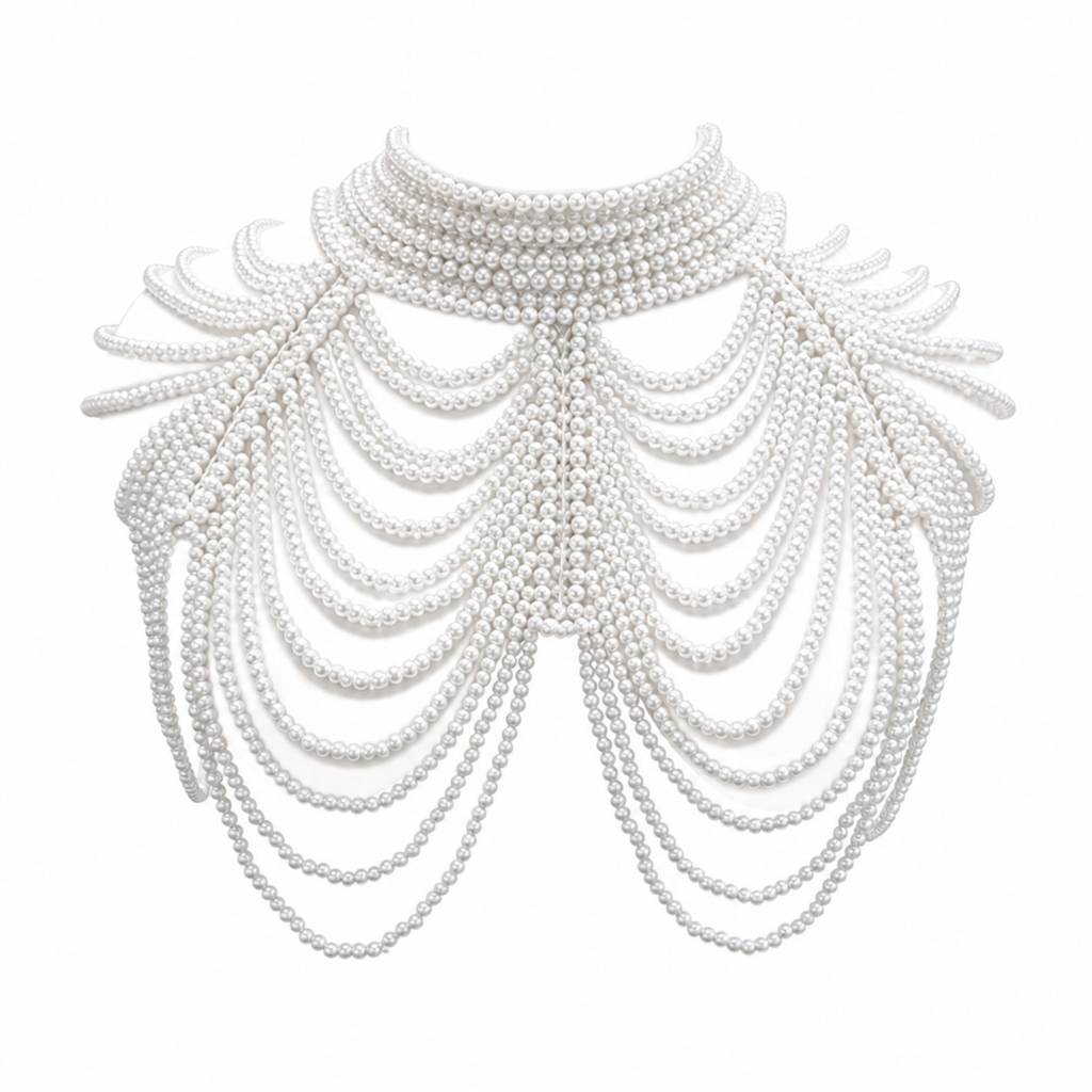 The "Pearl Cascade" Beaded Cape, Art Deco Capelet, White