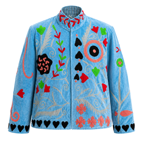 Azure Garden Embroidered Cotton Velvet Jacket