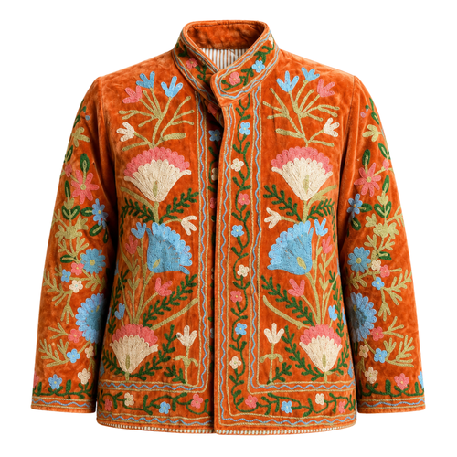 Marigold Garden Embroidered Cotton Velvet Jacket