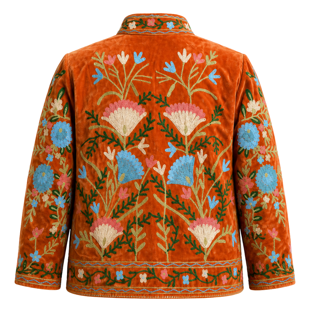 Marigold Garden Embroidered Cotton Velvet Jacket