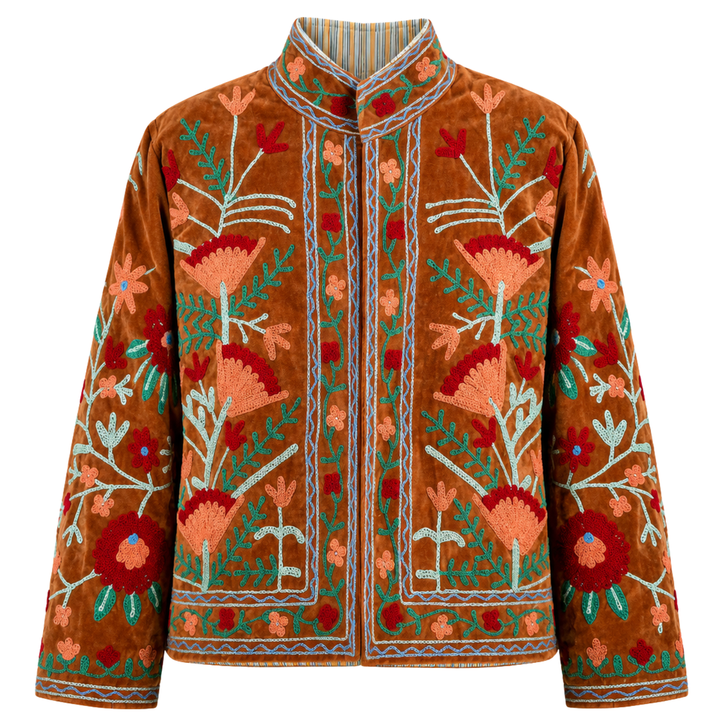 Saffron Wildflower Embroidered Cotton Velvet Jacket