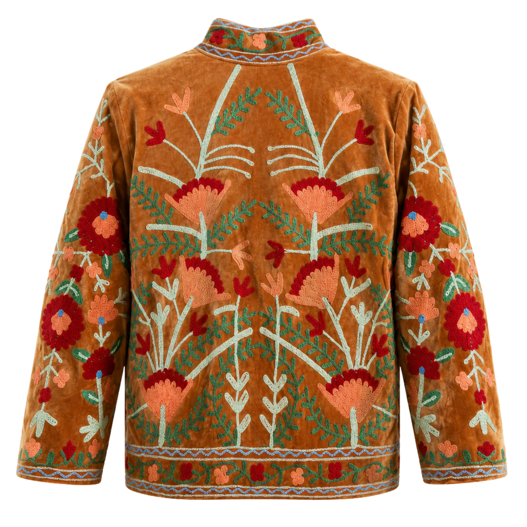 Saffron Wildflower Embroidered Cotton Velvet Jacket