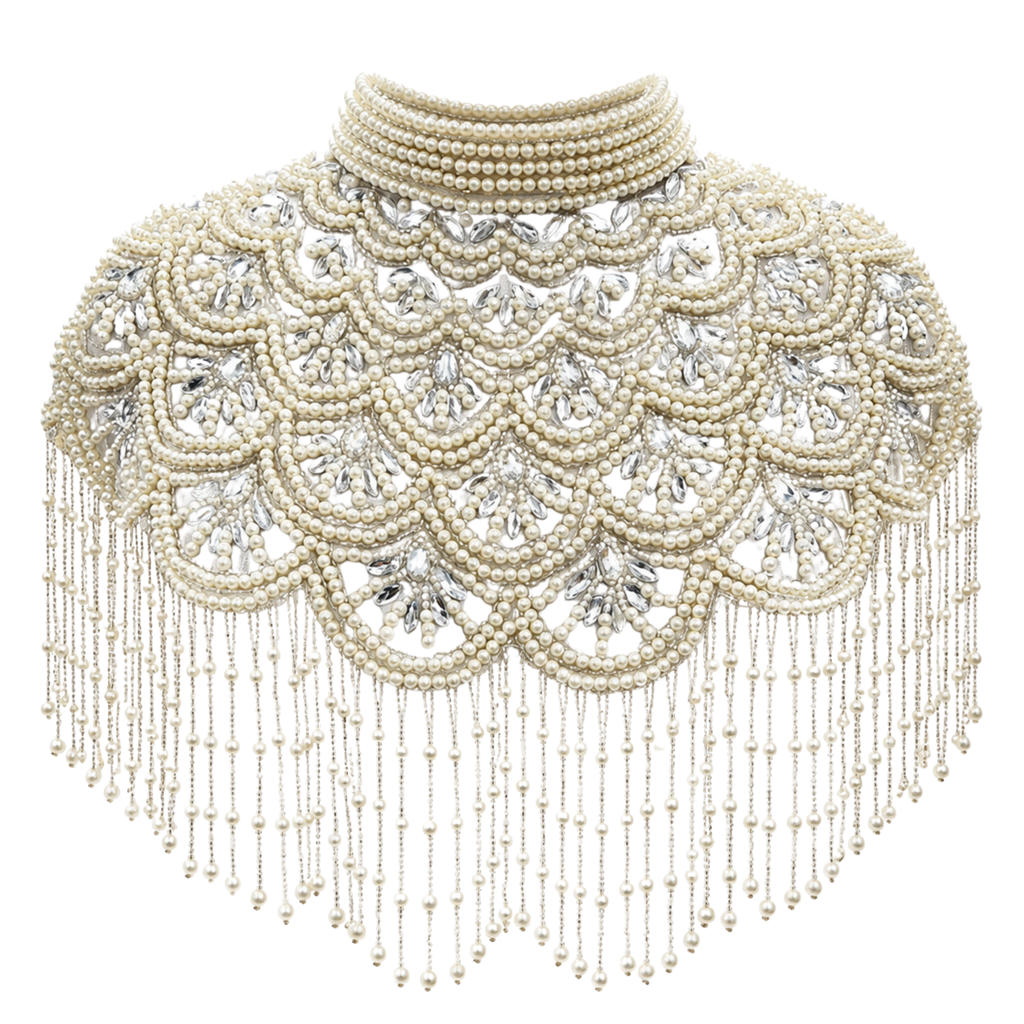 The "Celeste" Pearl & Crystal, Ivory Beaded Fringe Capelet