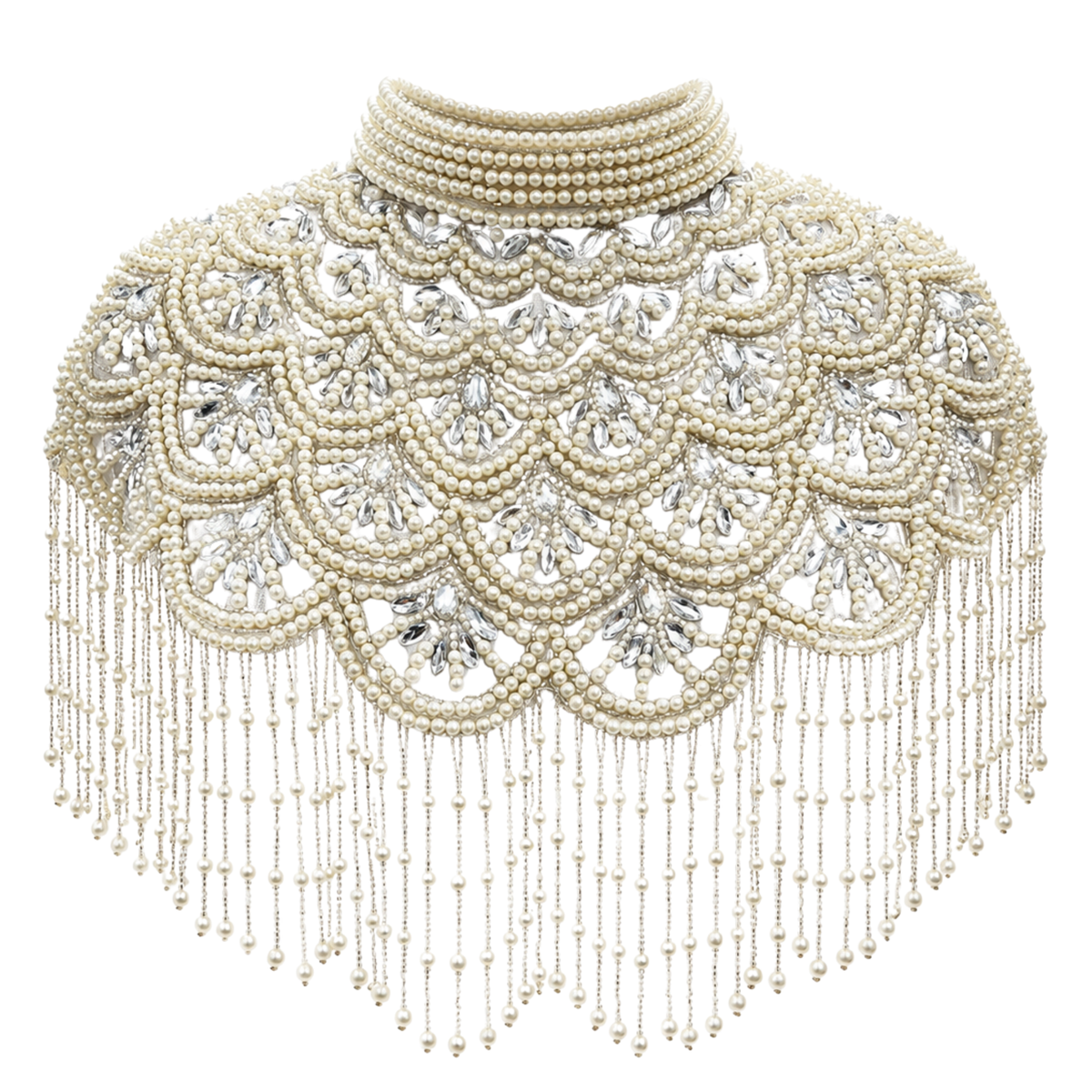 The "Celeste" Pearl & Crystal, Ivory Beaded Fringe Capelet