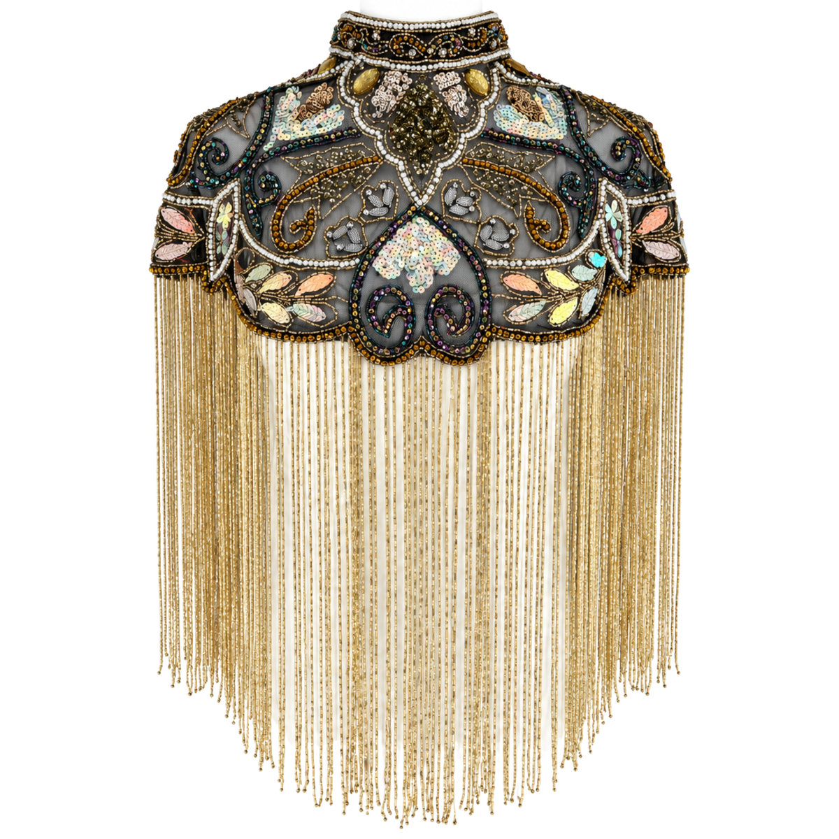 The Zafira | Hand-Beaded Botanical Fringe Cape