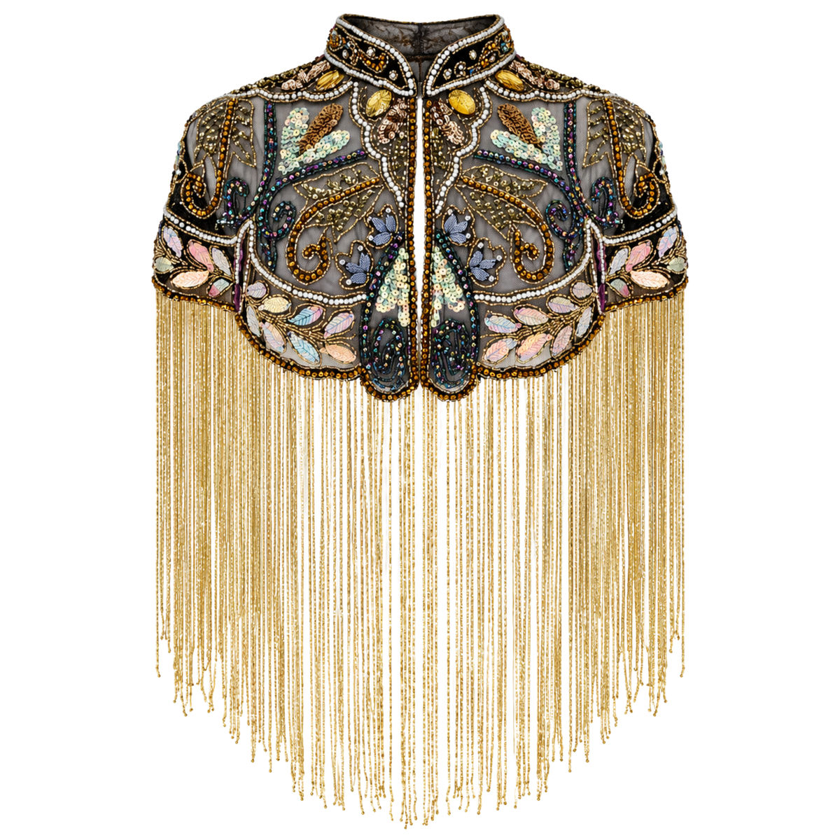 The Zafira | Hand-Beaded Botanical Fringe Cape
