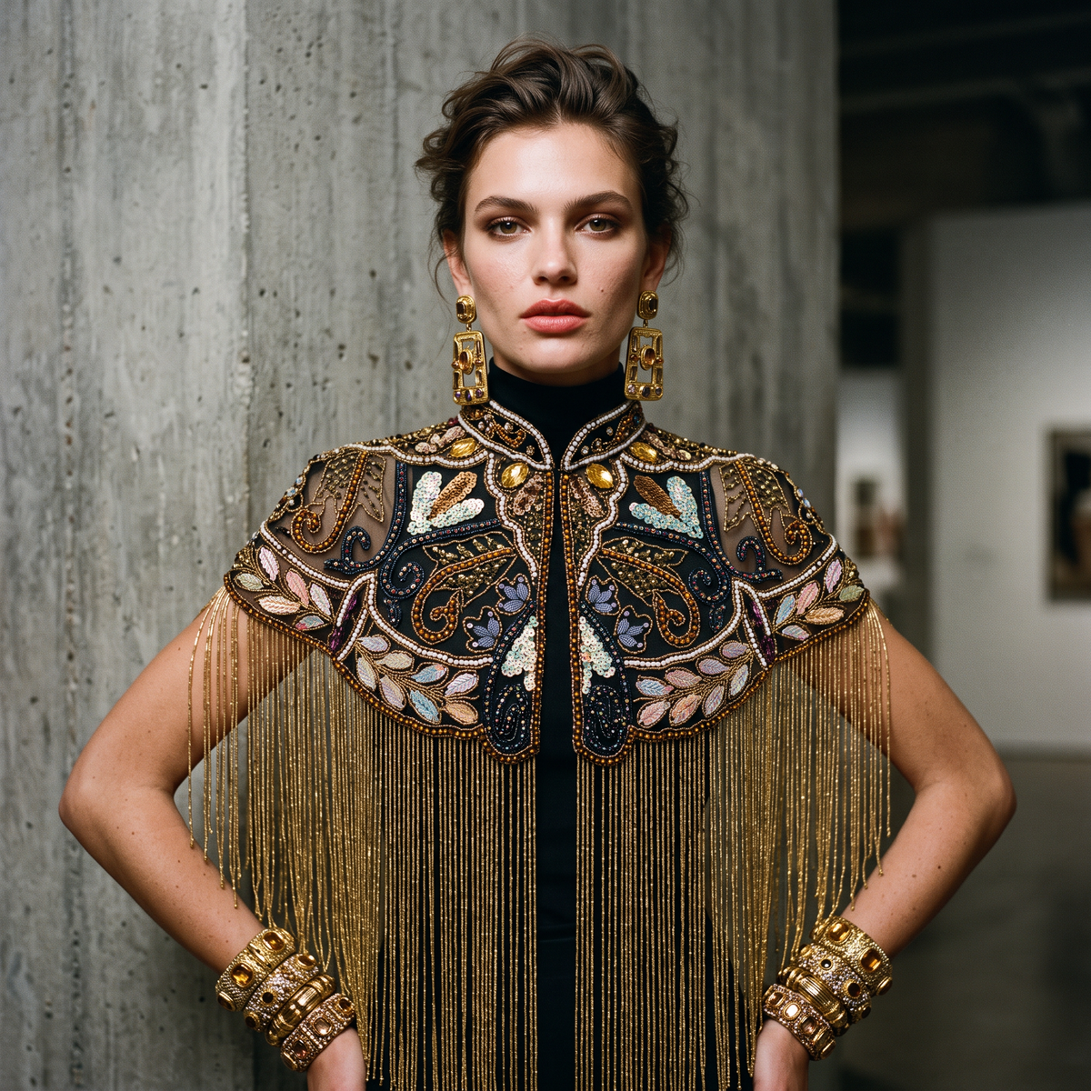 The Zafira | Hand-Beaded Botanical Fringe Cape