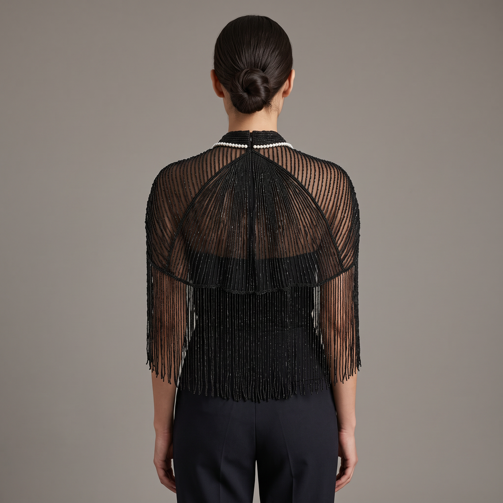 The Black Tie Affair Hand-Beaded Fringe Cape