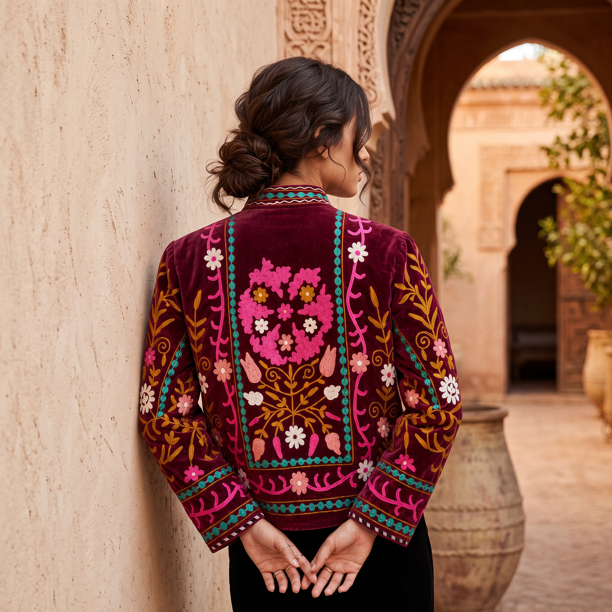 Ruby Garden Embroidered Cotton Velvet Jacket