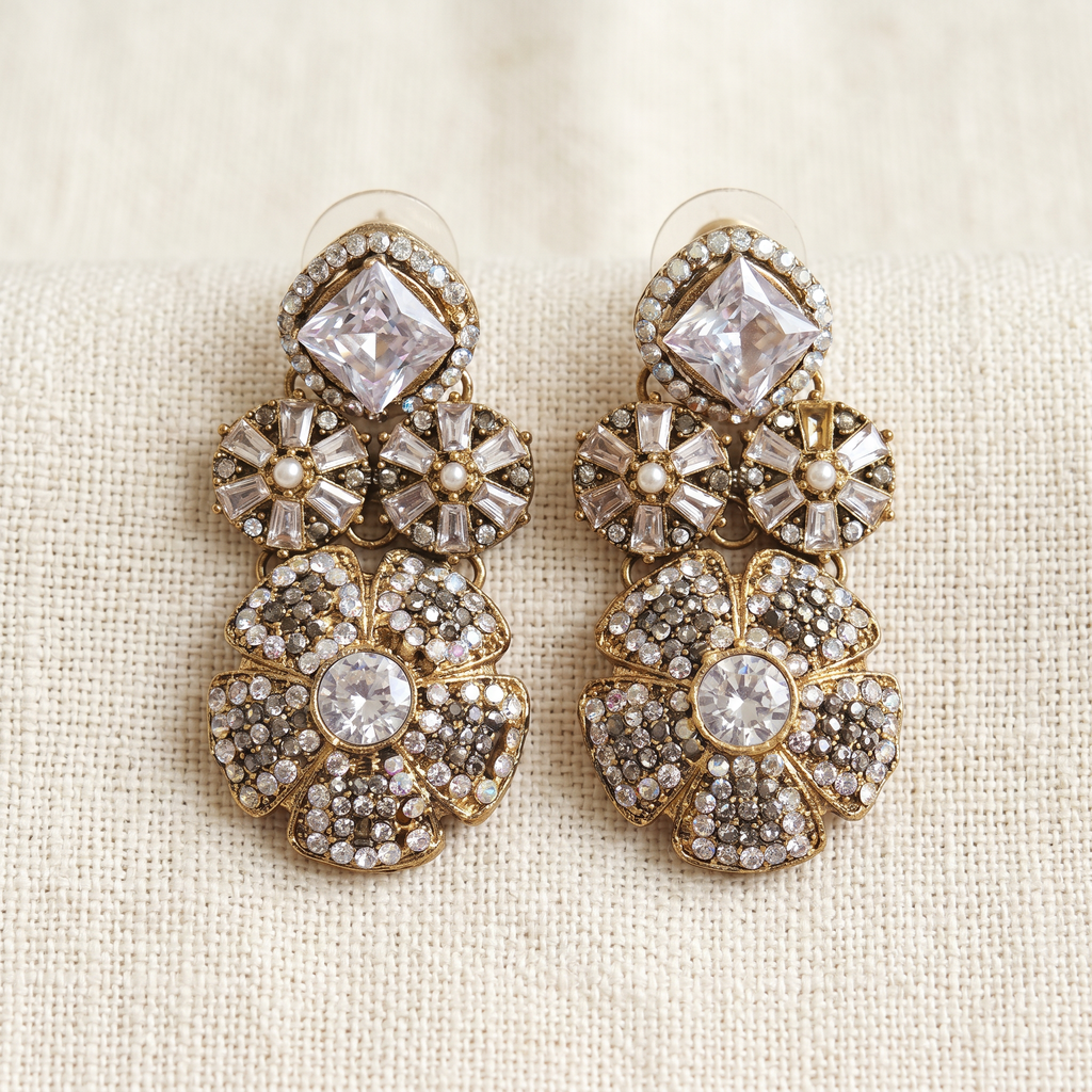 Turkish Flower Rhinestone Earring