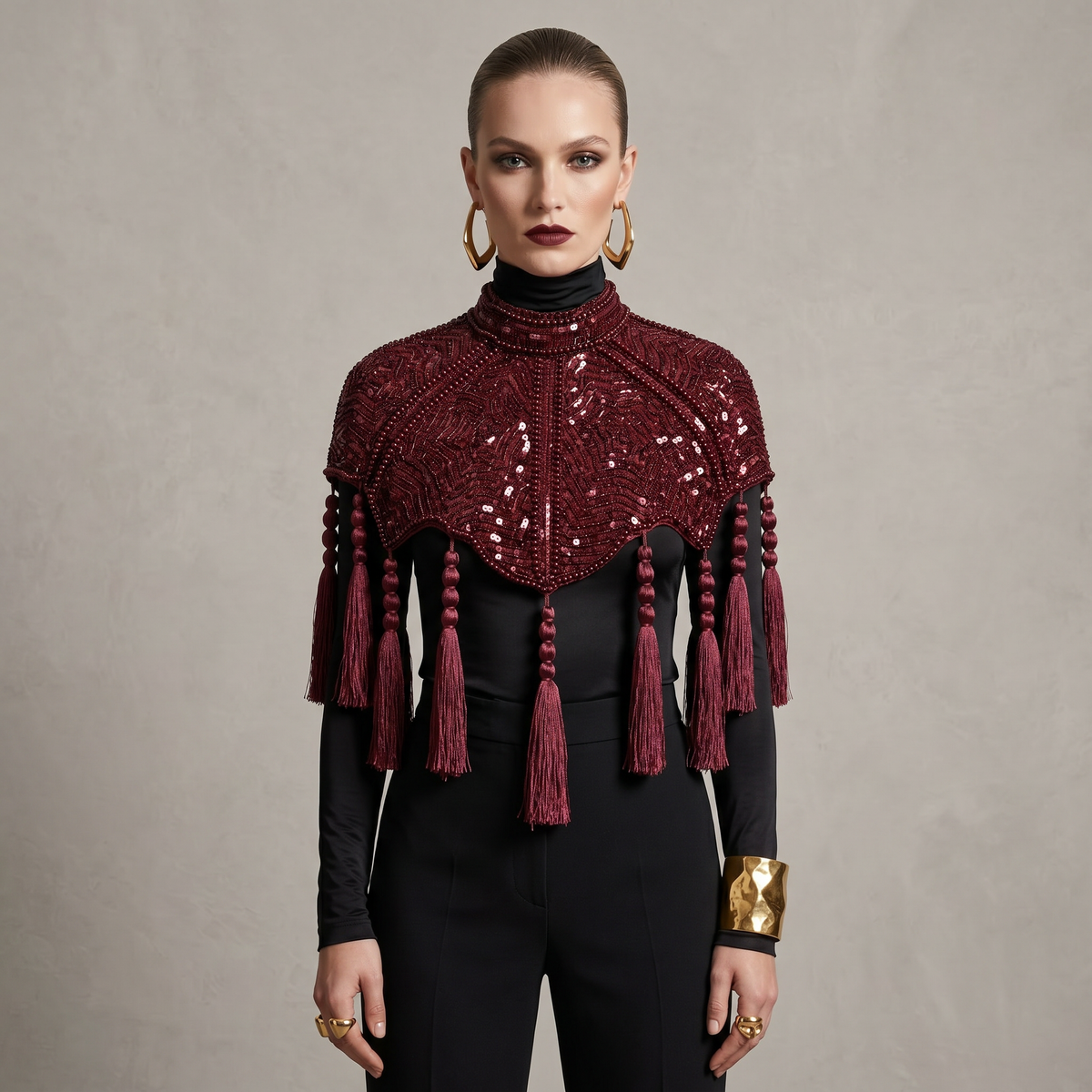 The Red Mahogany Empress Tassel Capelet
