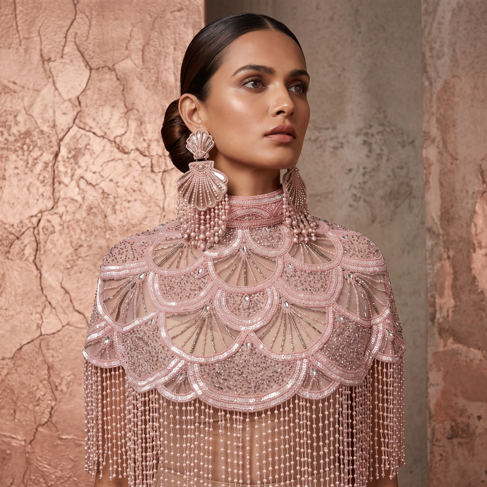 Rosé Reverie Beaded Capelet, Fringe Cape