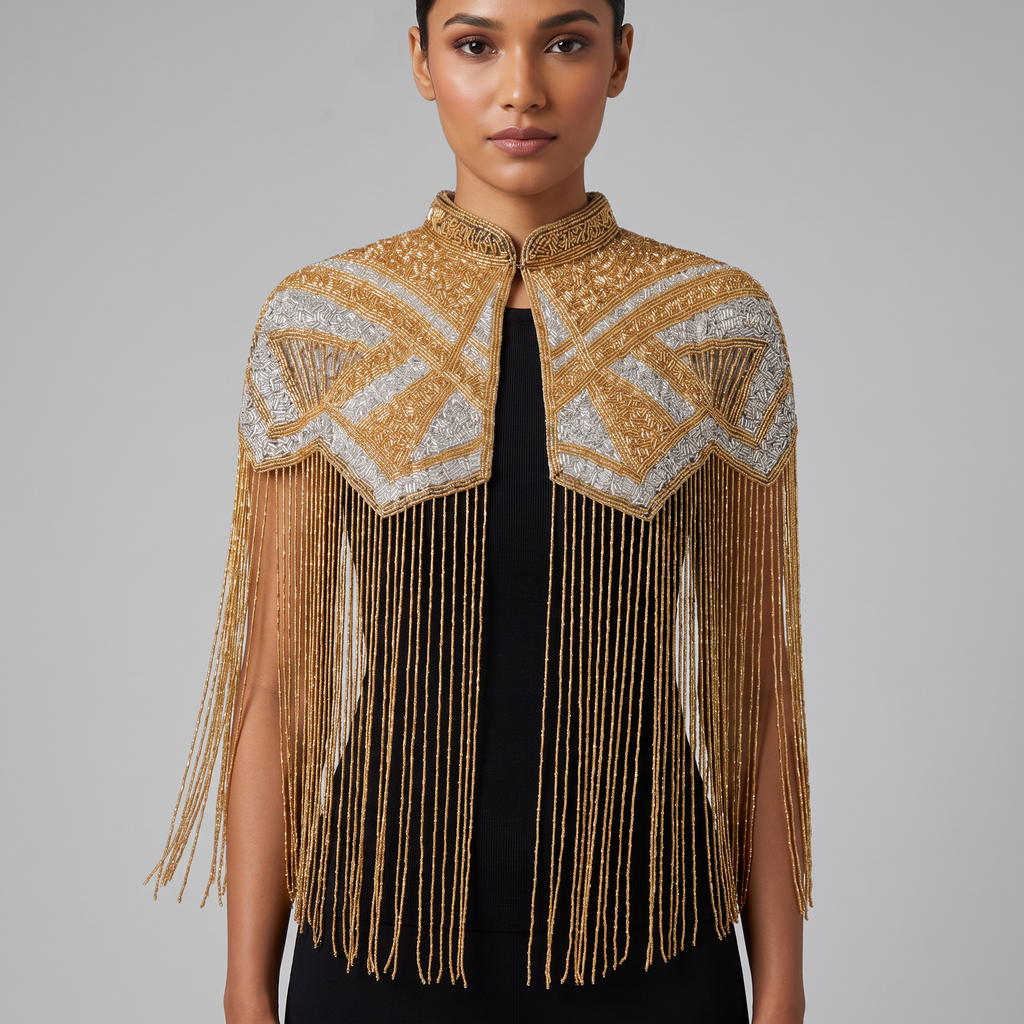 The "Regent" Beaded Fringe Cape, Art Deco Capelet