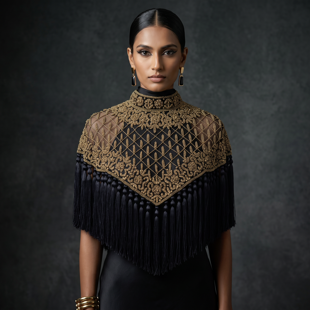 Maharani Noir Beaded Fringe Cape