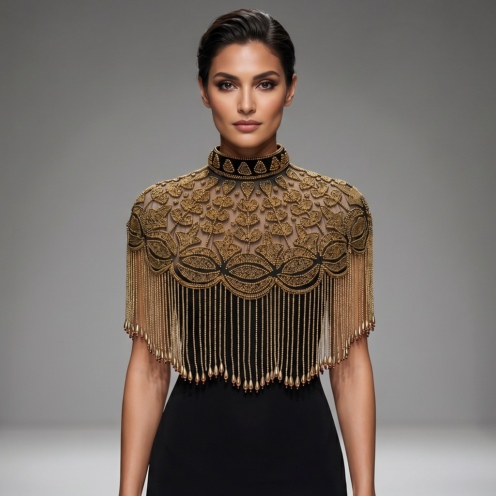 The "Gilded Sultana" Beaded Fringe Cape