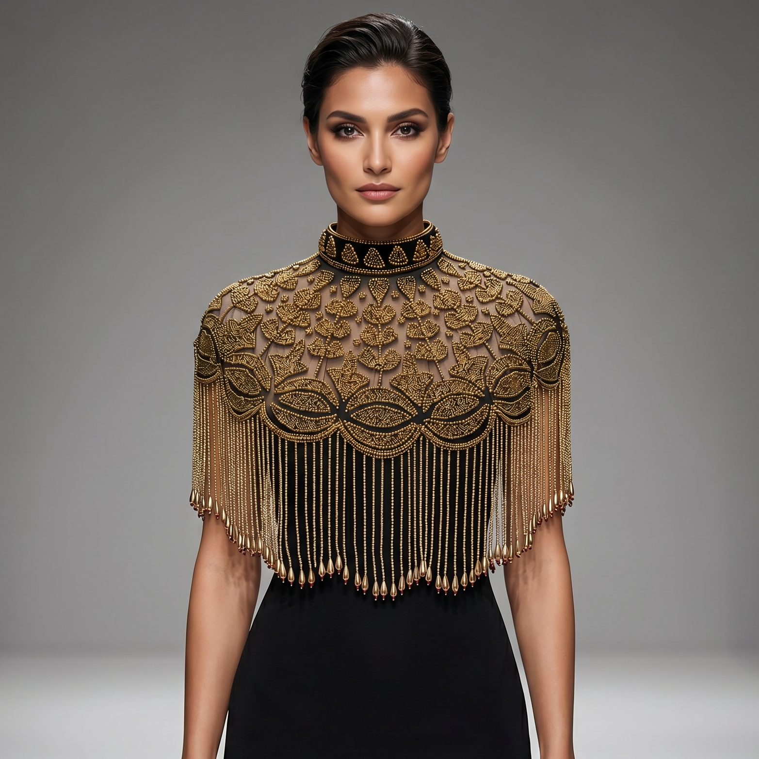 The "Gilded Sultana" Beaded Fringe Cape