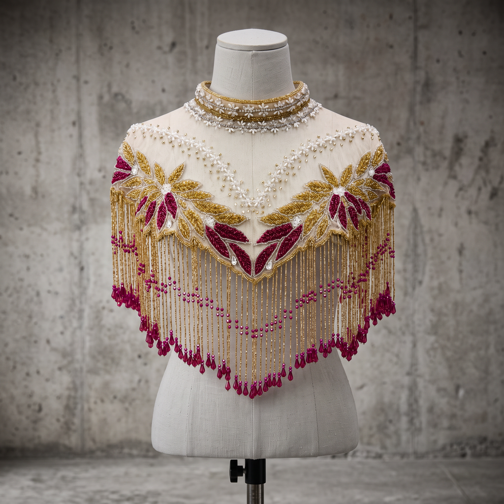 Rani Bloom Hand-Beaded Fringe Cape