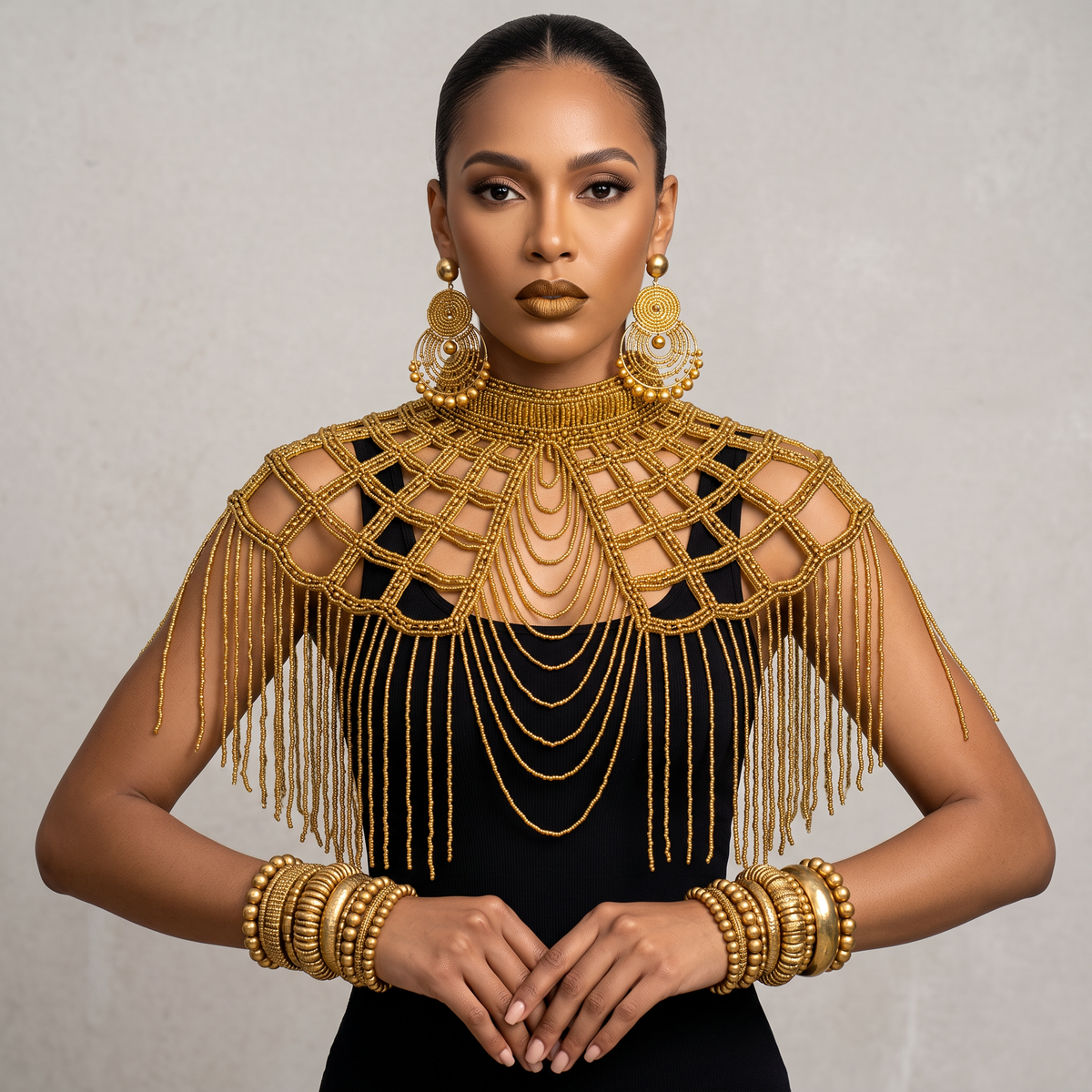 Golden Lattice Beaded Capelet