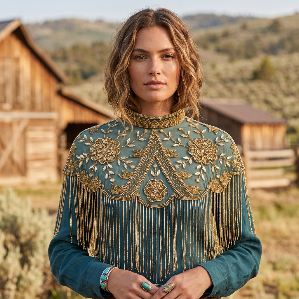 The "Verdant Palace" Beaded Fringe Cape