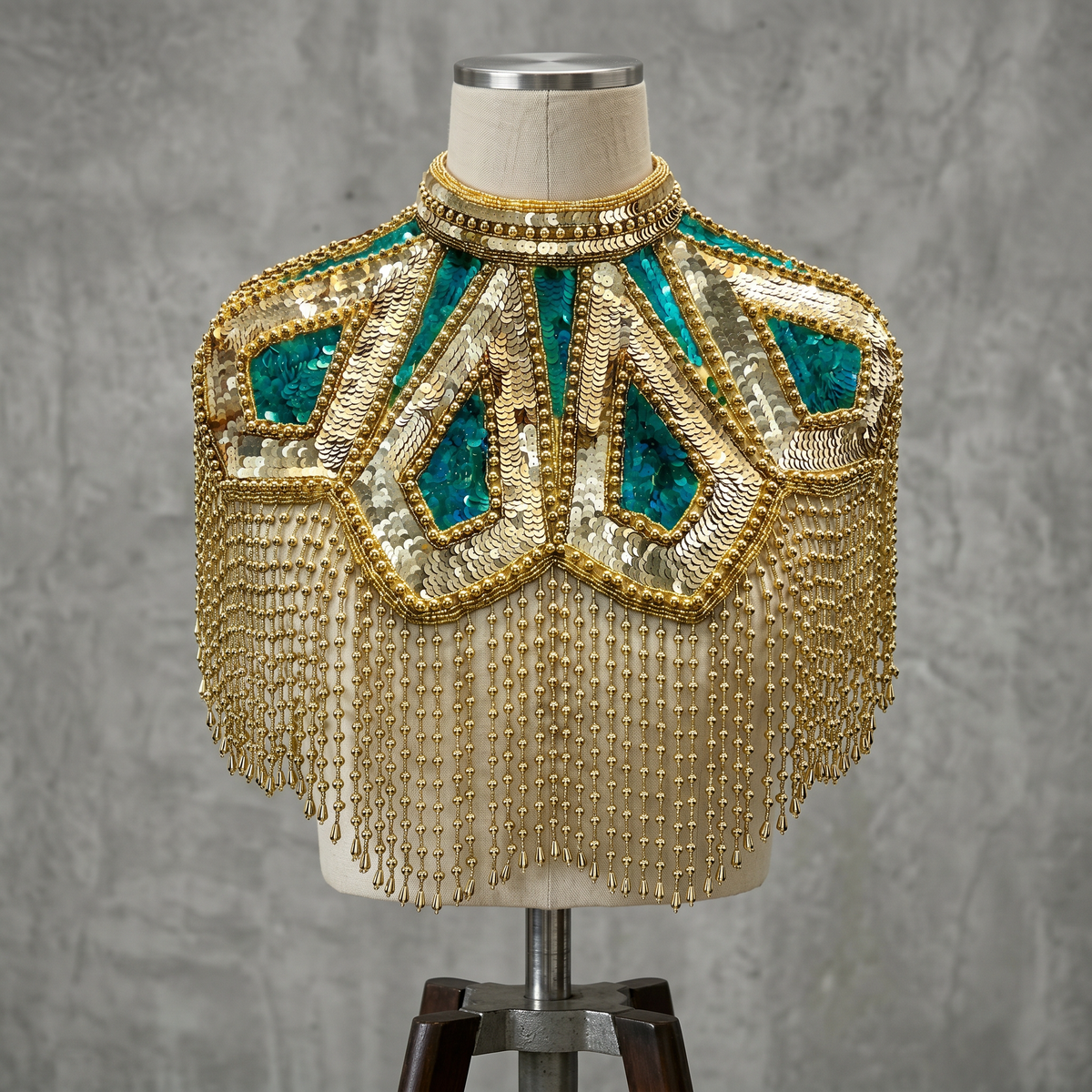 The "Meridian" Cape, Art Deco Capelet, Green & Gold