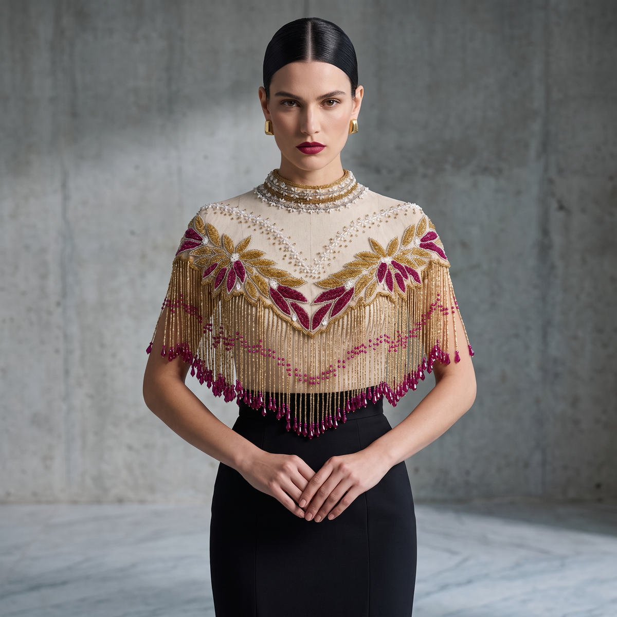 Rani Bloom Hand-Beaded Fringe Cape