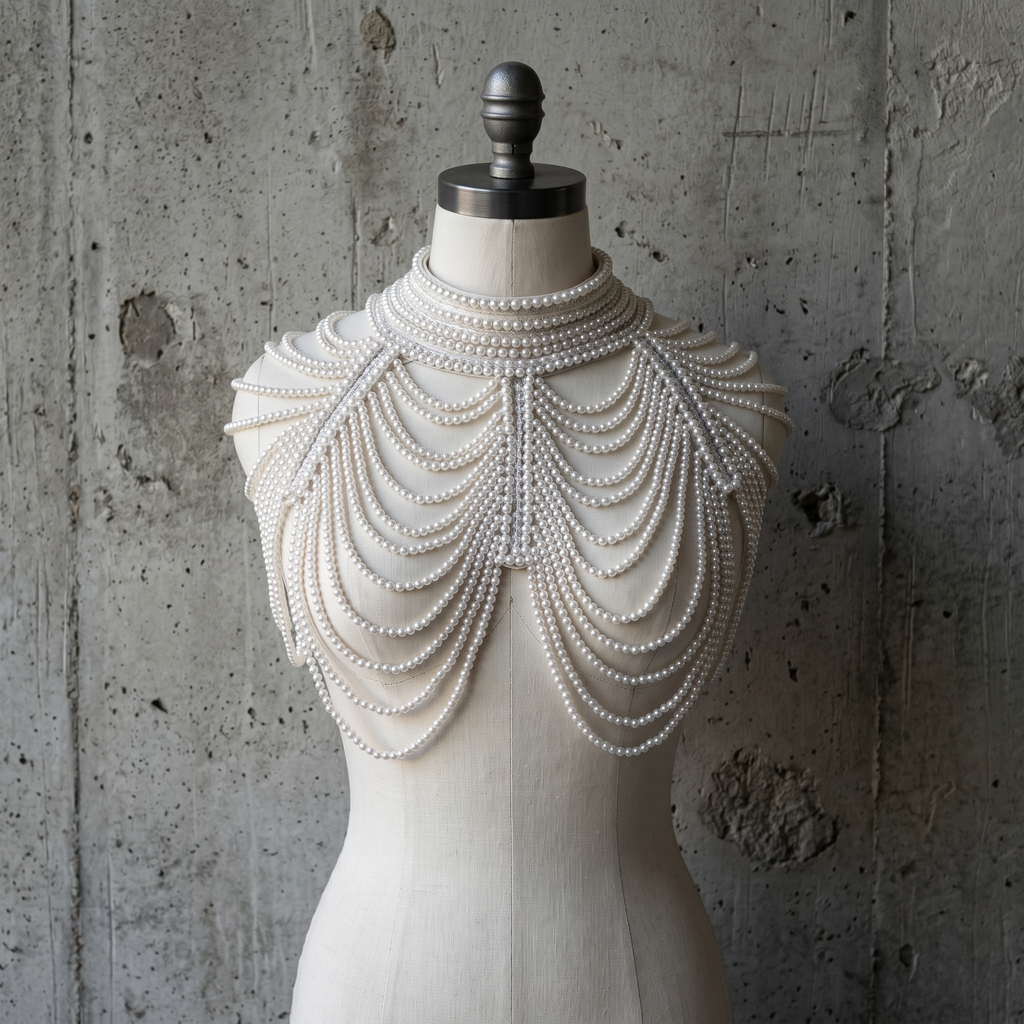 The "Pearl Cascade" Beaded Cape, Art Deco Capelet, White