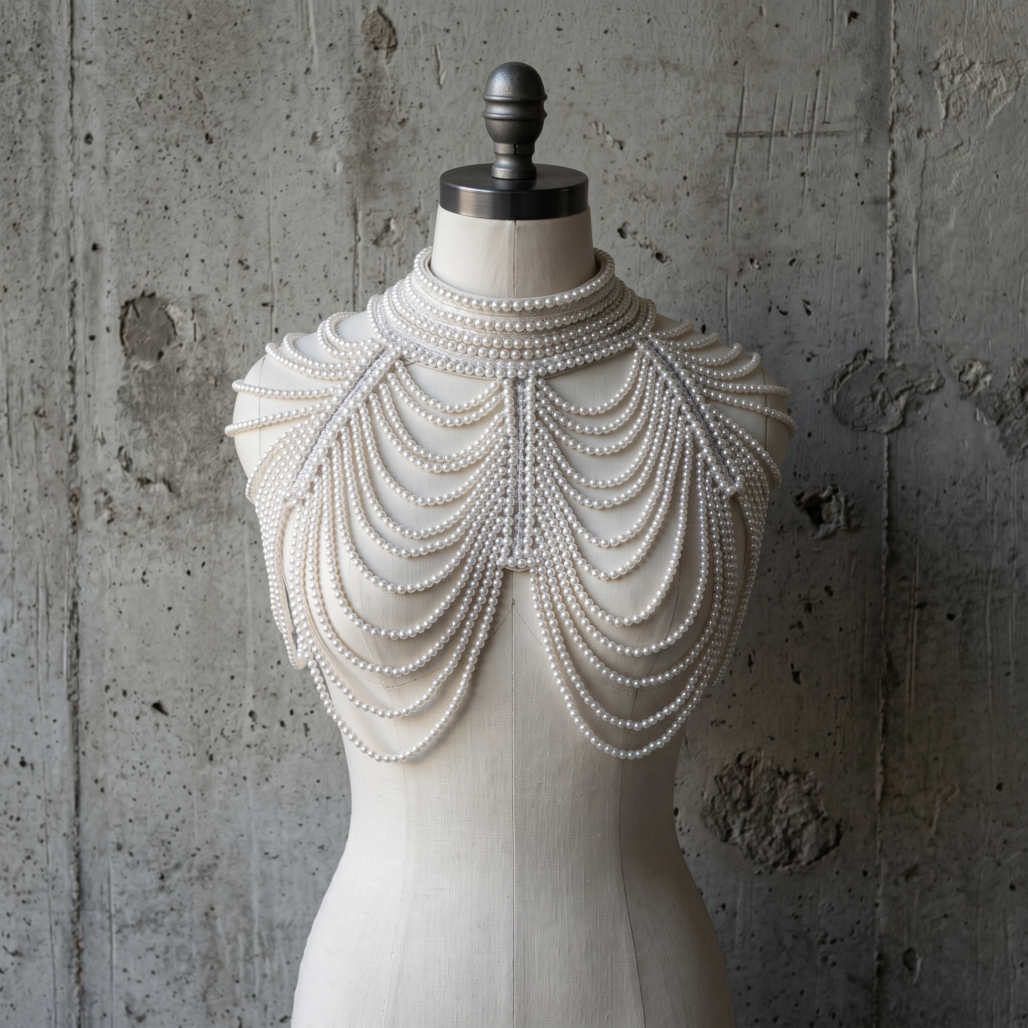 The "Pearl Cascade" Beaded Cape, Art Deco Capelet, White
