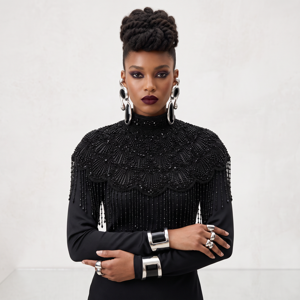 The "Gatsby" Fringe Cape, Art Deco Capelet, Black