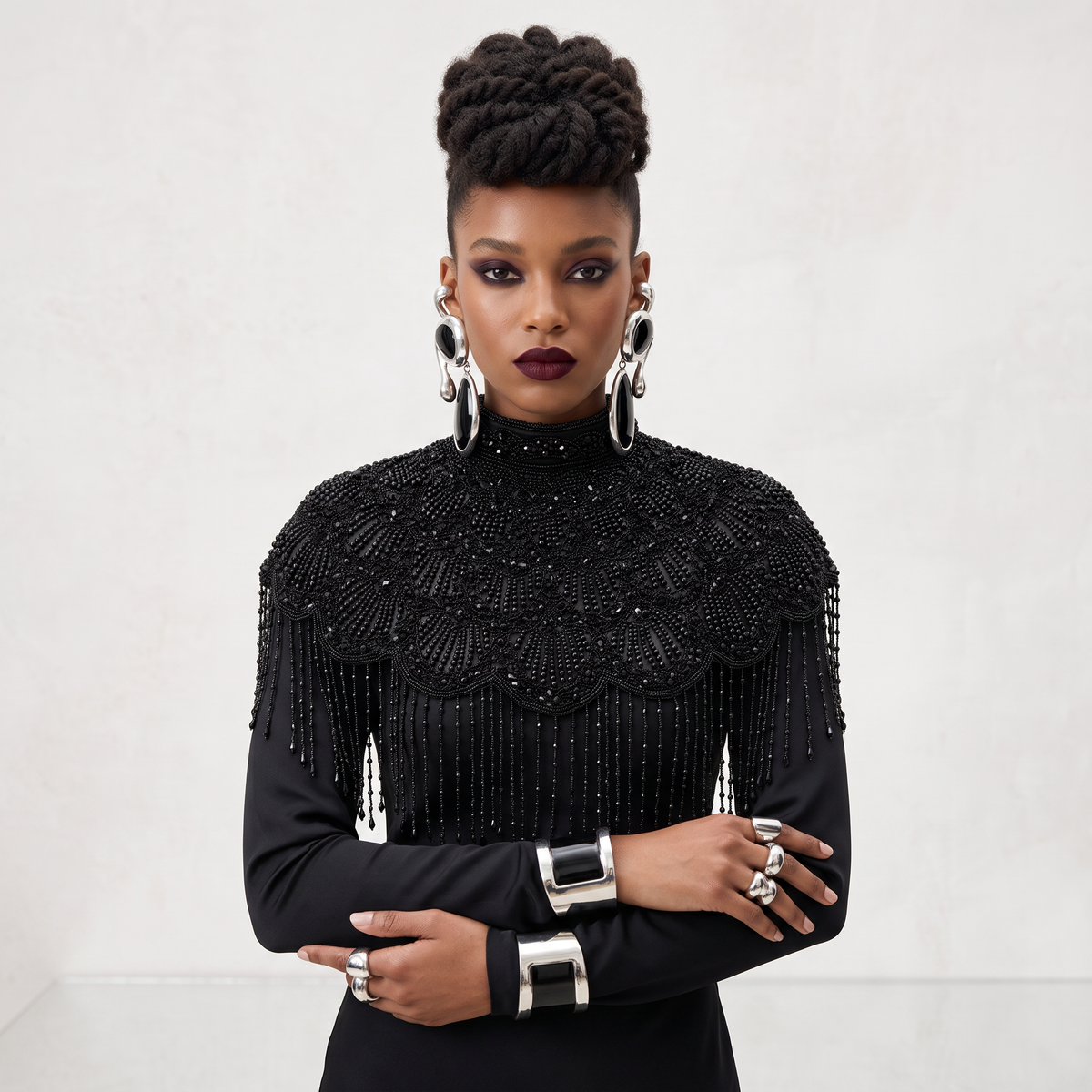 The "Gatsby" Fringe Cape, Art Deco Capelet, Black